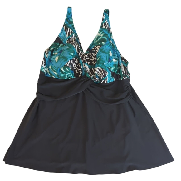 Perona Shaping Body One Piece Swim Dress Swimwear 26W Black Green Blue Swimdress - Picture 1 of 16
